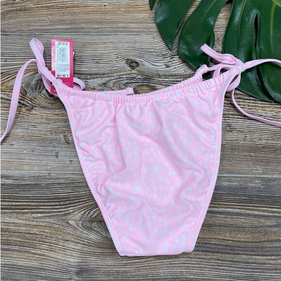 Target Xhilaration pink polka dot Shirred Side-Tie High Leg Scoop Bikini Bottom - Picture 5 of 7